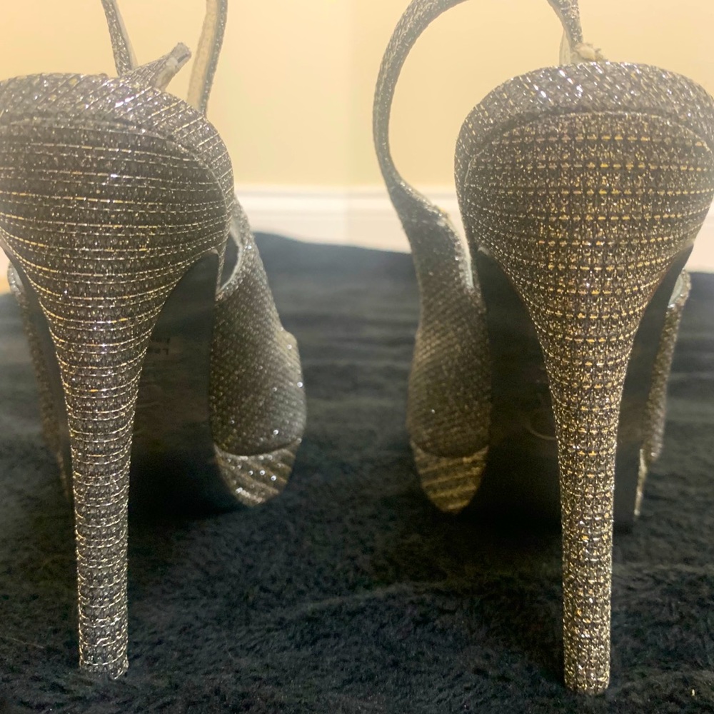 Adrianna Papell sparkling silver stilettos